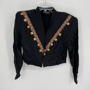 Vintage Scarlett Nite Women's Black Coin Trim Cropped Bolero Jacket Size XS-S
